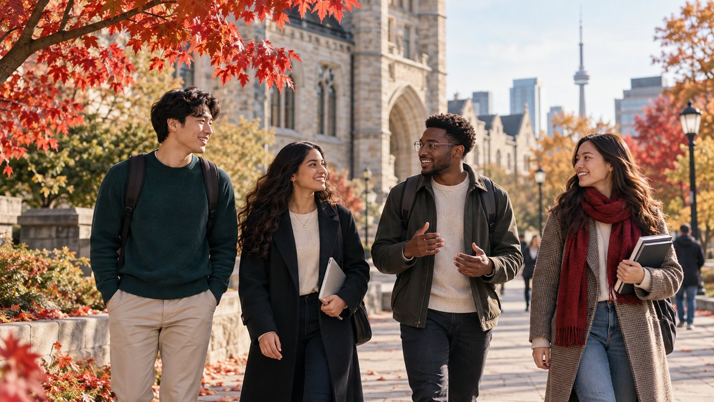 International students studying on a Canadian university campus